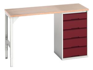 16921900.** verso pedestal bench with 5 drawer 525W cab & mpx worktop. WxDxH: 1500x600x930mm. RAL 7035/5010 or selected